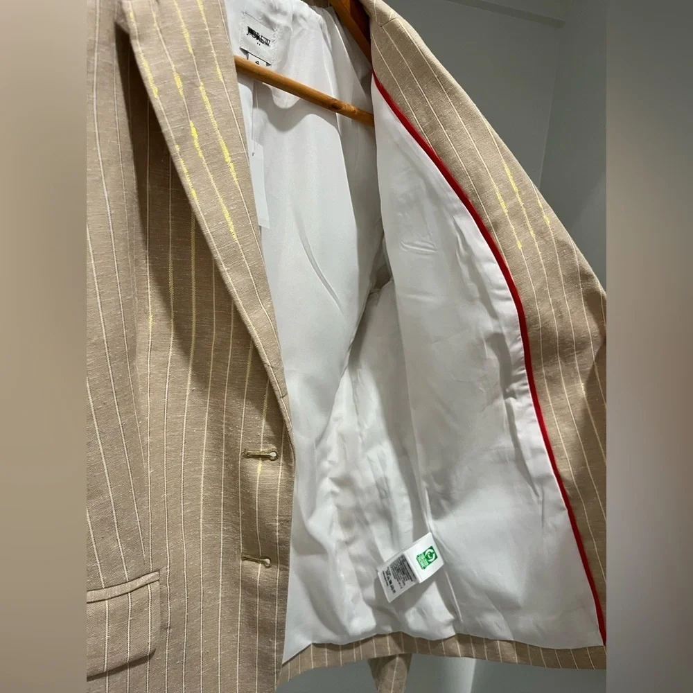 J. Crew Pinstripe linen-blend schoolboy blazer in Light Khaki Lurex Stripe 4 NEW - Picture 7 of 11
